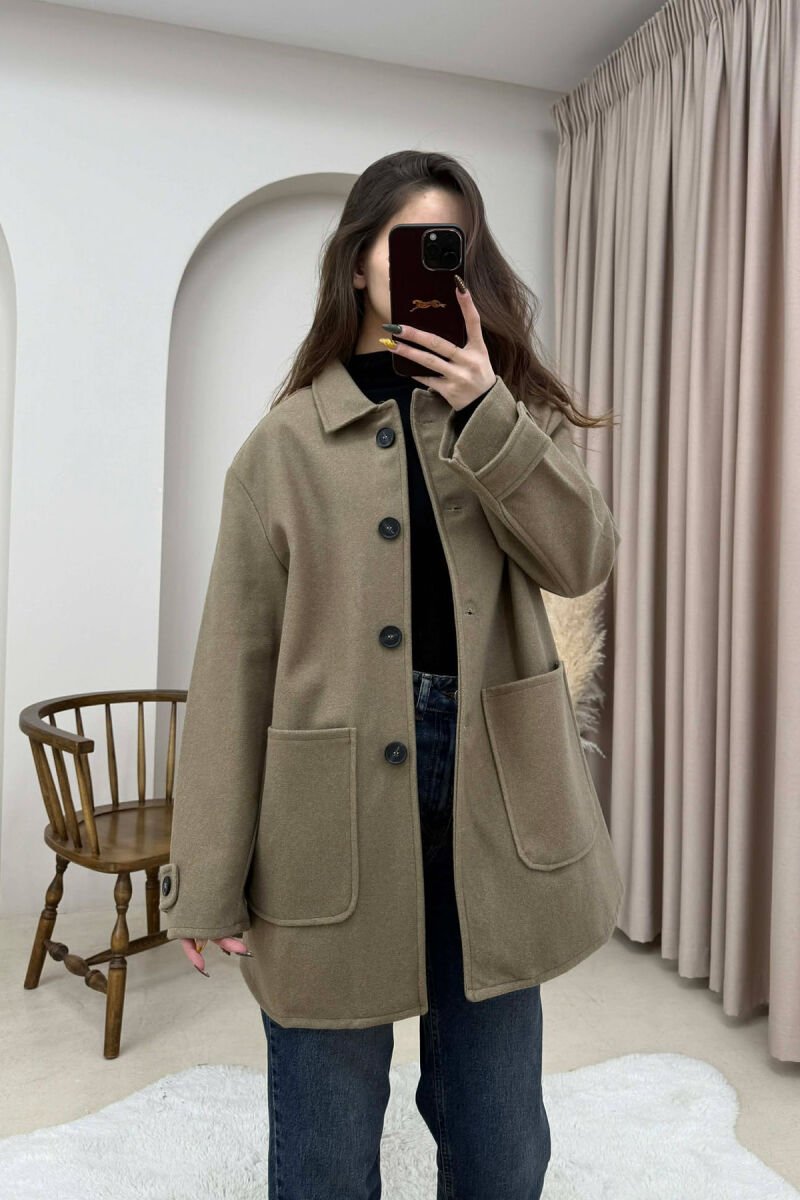 ONE COLOR BUTTONED WOMEN JACKET DARK BEIGE/BEZHE ERRET - 1