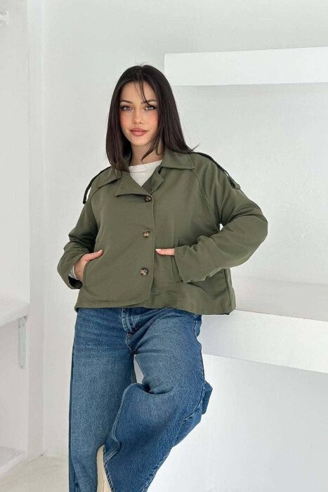 ONE COLOR BUTTONED WOMEN JACKET GREEN/JESHILE - KLAUDIO FASHION