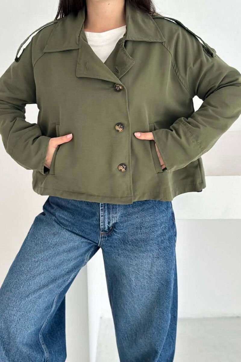 ONE COLOR BUTTONED WOMEN JACKET GREEN/JESHILE - 2