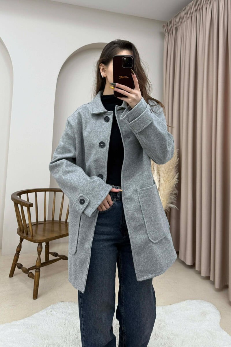 ONE COLOR BUTTONED WOMEN JACKET GREY/GRI - 1