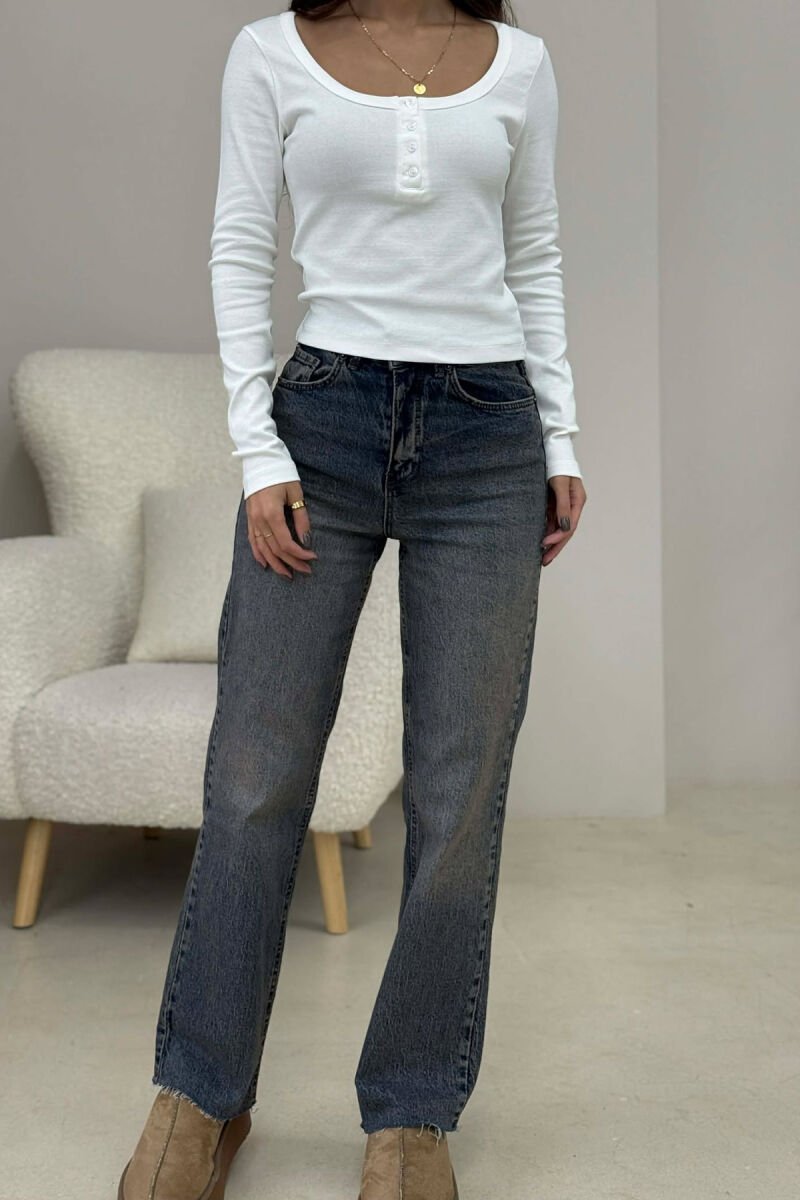 ONE COLOR BUTTONED WOMEN SWEATSHIRT WHITE-E BARDHE - 8