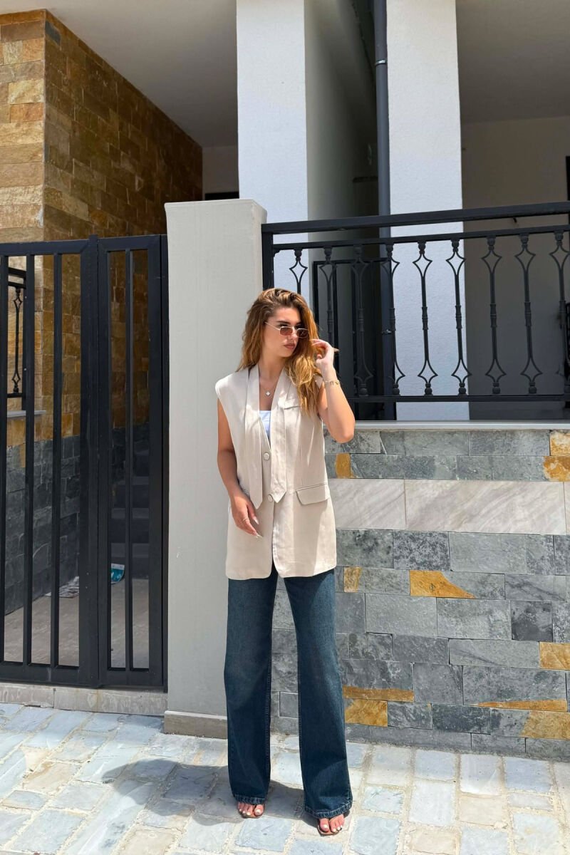 ONE COLOR BUTTONED WOMEN VEST BEIGE/BEZHE - 2