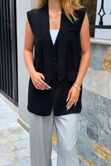 ONE COLOR BUTTONED WOMEN VEST BLACK/ E ZEZE - 2
