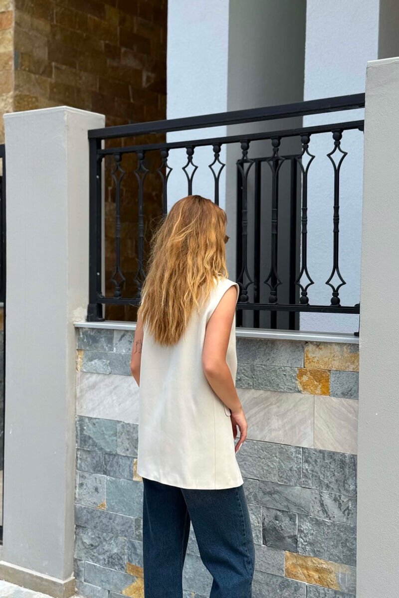 ONE COLOR BUTTONED WOMEN VEST CREAM/KREM - 2
