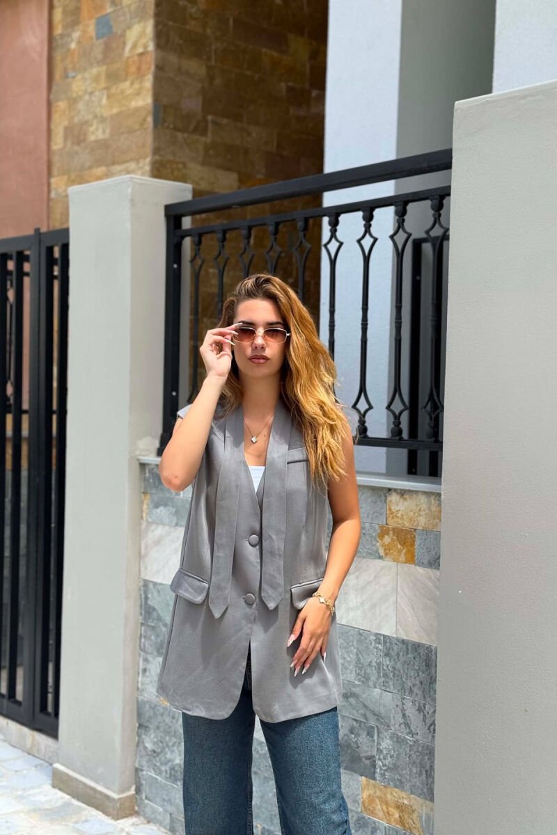 ONE COLOR BUTTONED WOMEN VEST DARK GREY/GEE - 1