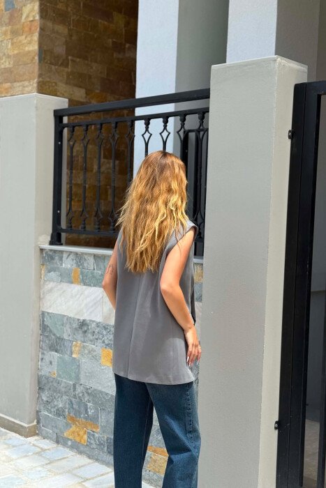 ONE COLOR BUTTONED WOMEN VEST DARK GREY/GEE - 6