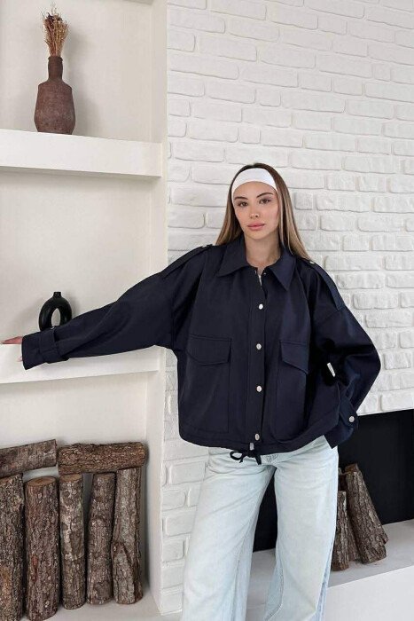 ONE COLOR BUTTONES WOMAN JACKET BLUE/BLU - KLAUDIO FASHION