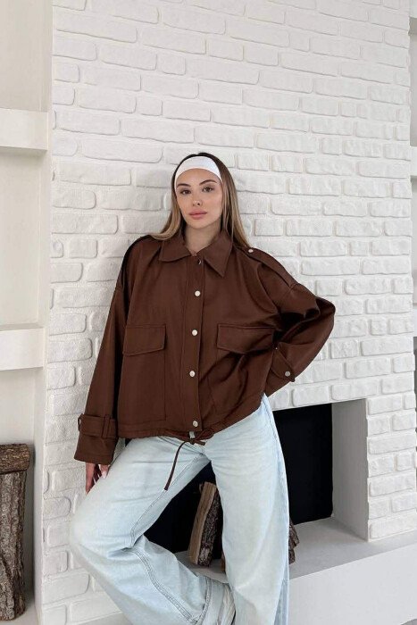 ONE COLOR BUTTONES WOMAN JACKET BROWN/KAFE - 1