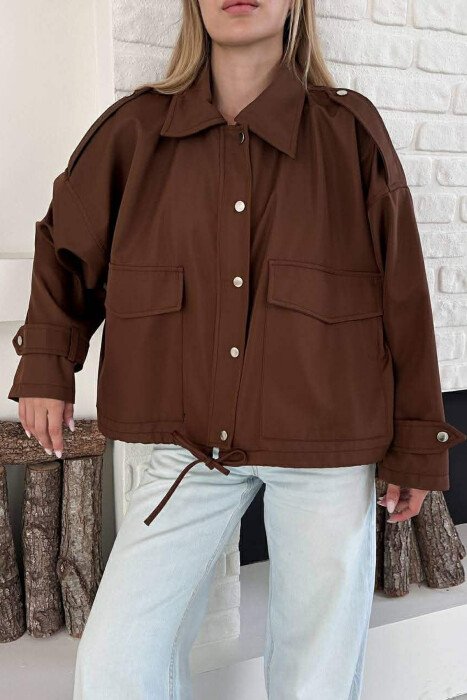 ONE COLOR BUTTONES WOMAN JACKET BROWN/KAFE - 3