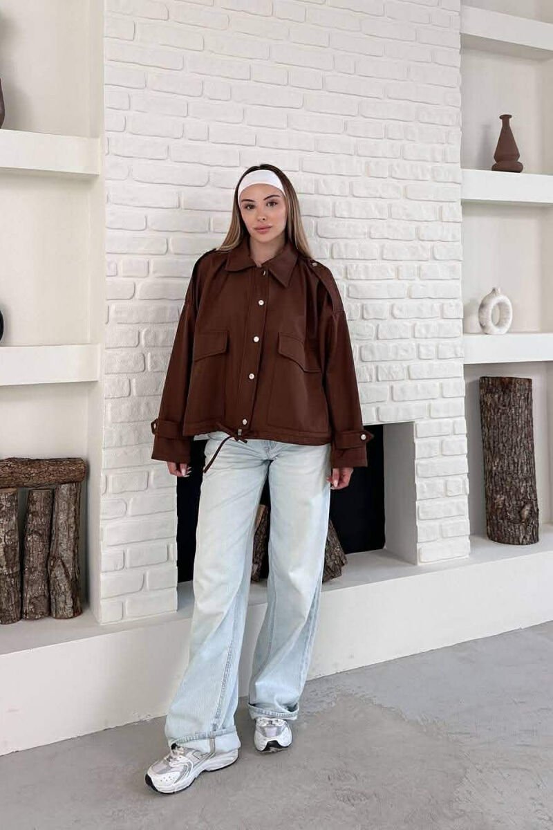 ONE COLOR BUTTONES WOMAN JACKET BROWN/KAFE - 4