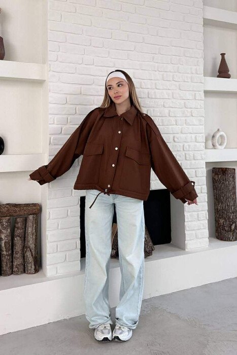 ONE COLOR BUTTONES WOMAN JACKET BROWN/KAFE - 5