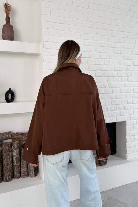 ONE COLOR BUTTONES WOMAN JACKET BROWN/KAFE - 6