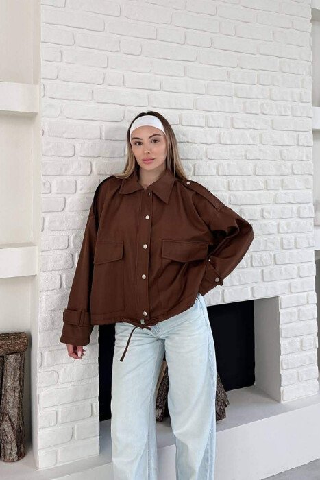 ONE COLOR BUTTONES WOMAN JACKET BROWN/KAFE - 7