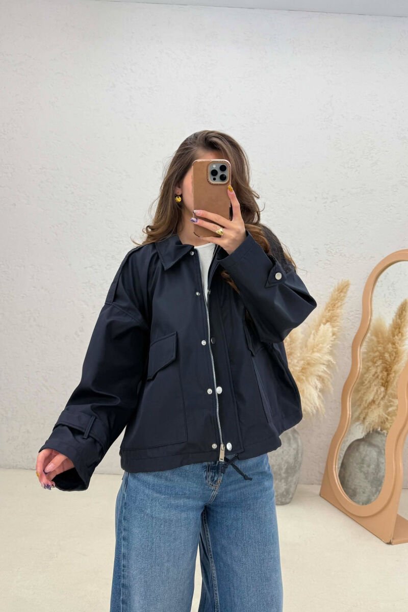 ONE COLOR BUTTONES WOMAN JACKET DARK BLUE/BEE - 1