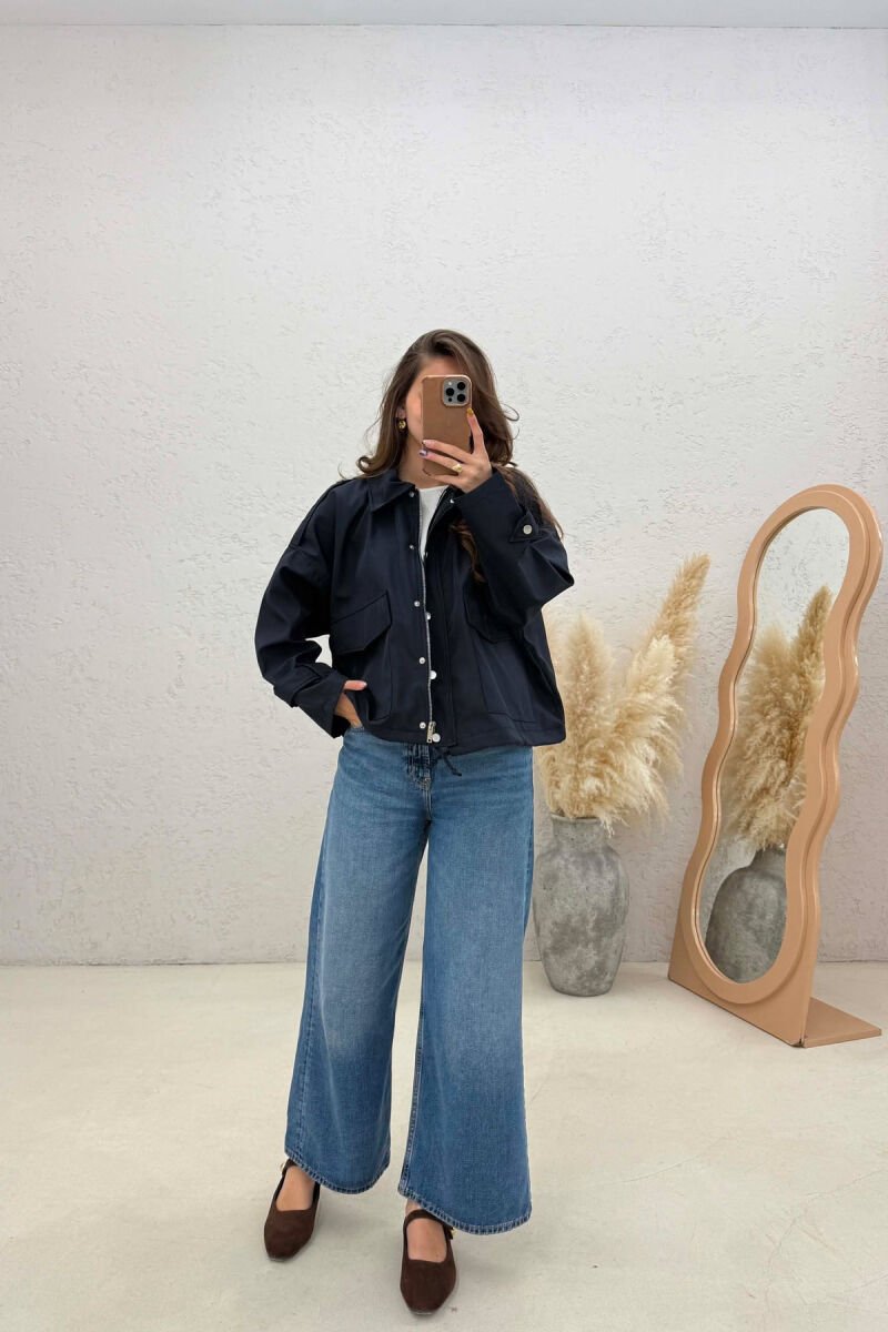 ONE COLOR BUTTONES WOMAN JACKET DARK BLUE/BEE - 3