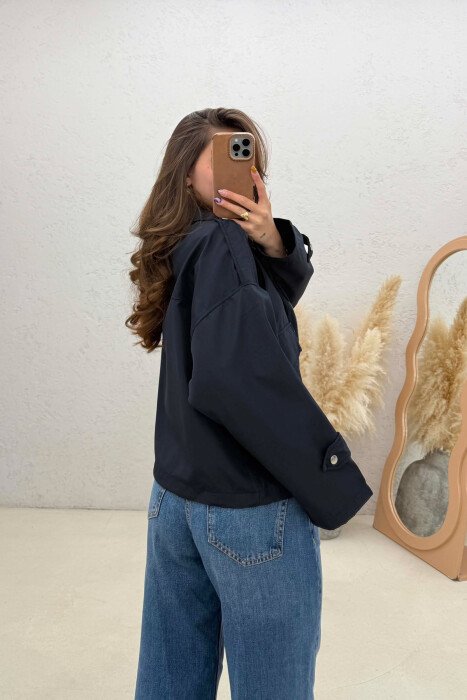 ONE COLOR BUTTONES WOMAN JACKET DARK BLUE/BEE - 4