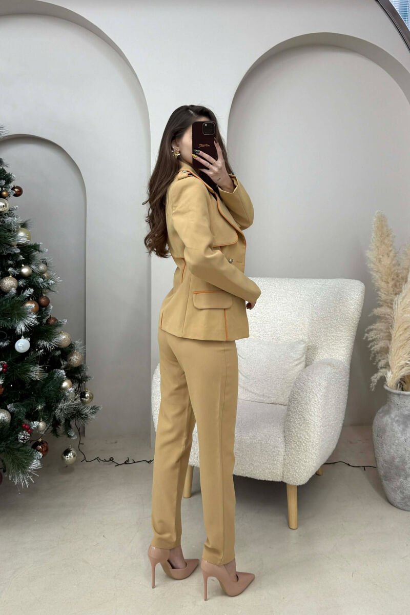 ONE COLOR BUTTONS DETAILS JACKET+TROUSERS WOMEN SET DARK BEIGE/BEZHE ERRET - 3