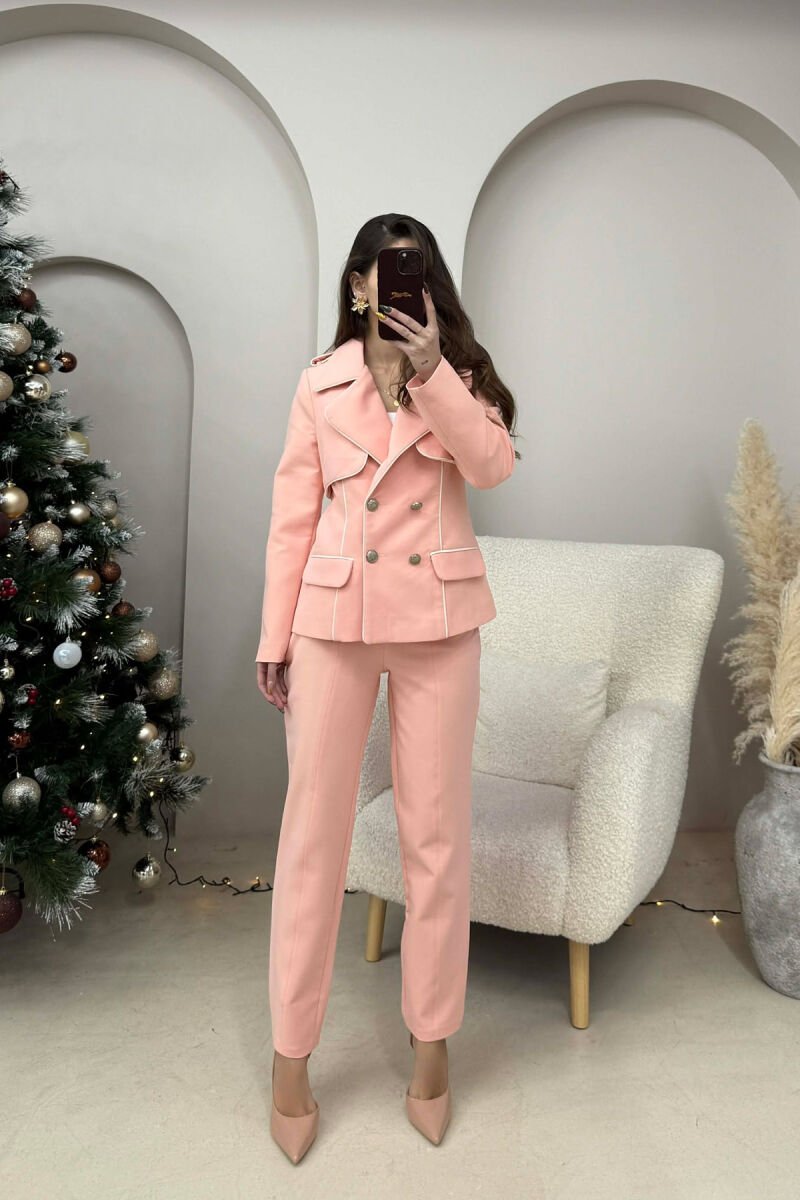 ONE COLOR BUTTONS DETAILS JACKET+TROUSERS WOMEN SET POWDER/PUDER - 1