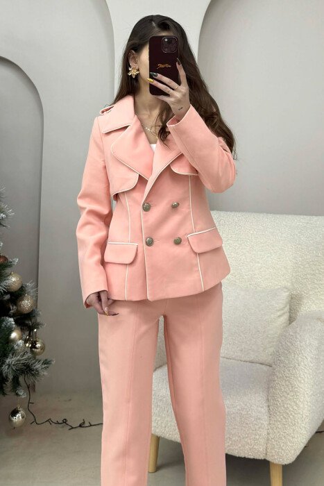 ONE COLOR BUTTONS DETAILS JACKET+TROUSERS WOMEN SET POWDER/PUDER - 2