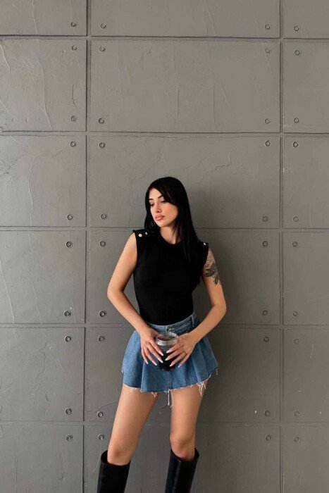 ONE COLOR BUTTONS DETAILS WOMAN TANK TOP BLACK/ E ZEZE - 
