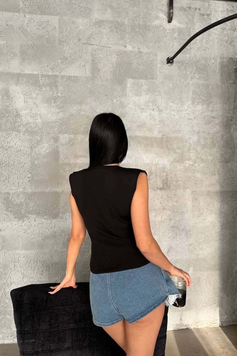 ONE COLOR BUTTONS DETAILS WOMAN TANK TOP BLACK/ E ZEZE - 4