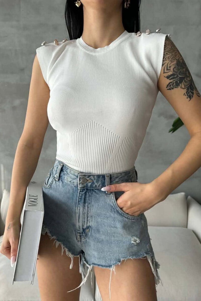 ONE COLOR BUTTONS DETAILS WOMAN TANK TOP WHITE-E BARDHE - 3