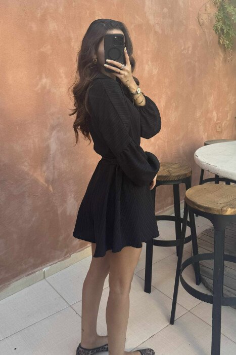 ONE COLOR BUTTONS LACING WOMEN JUMPSUIT BLACK/ E ZEZE - 4