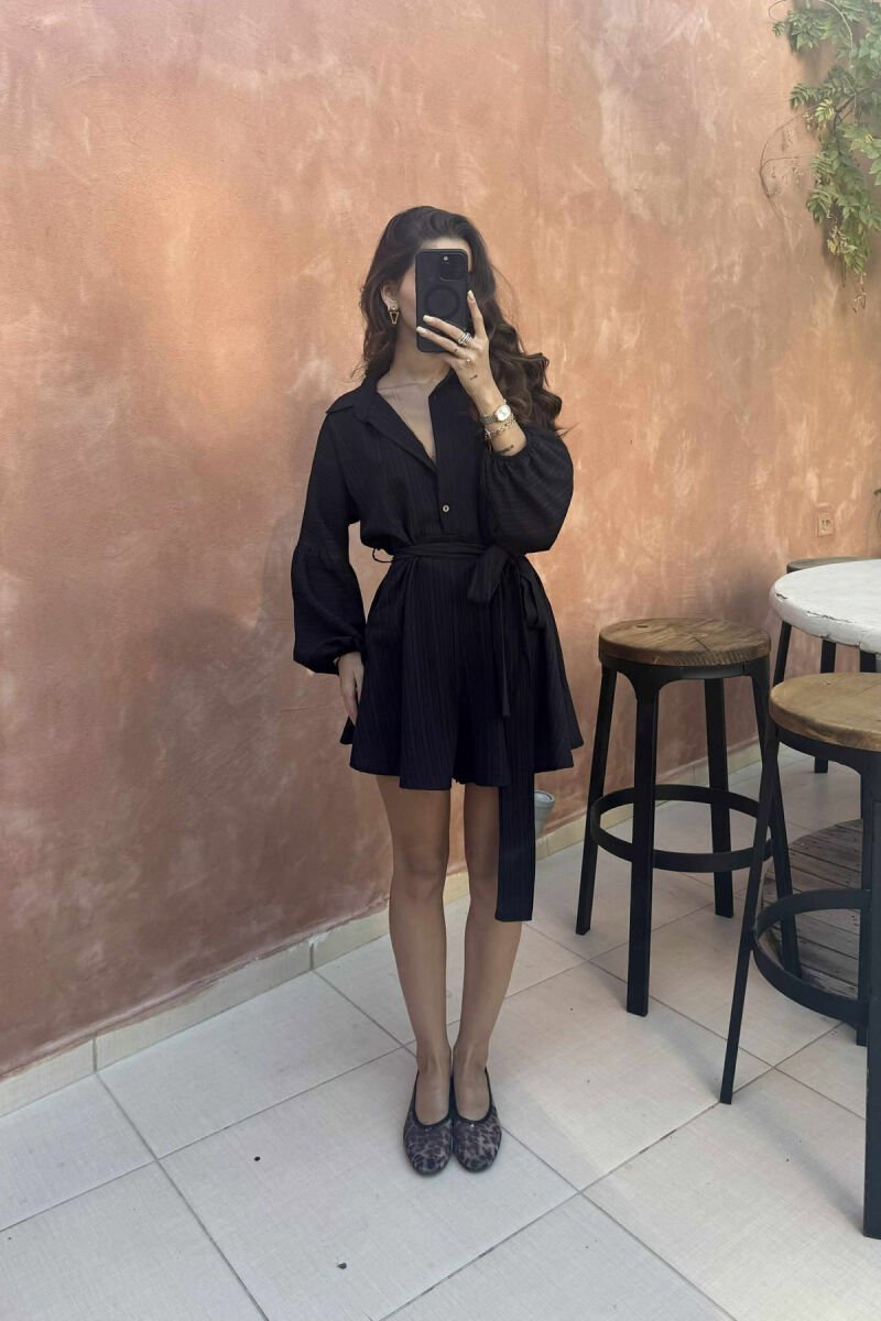 ONE COLOR BUTTONS LACING WOMEN JUMPSUIT BLACK/ E ZEZE - 1