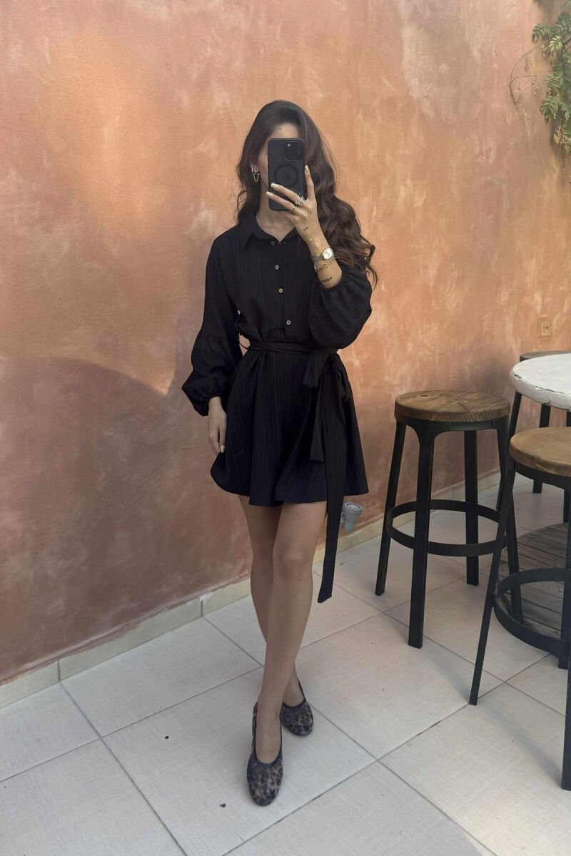 ONE COLOR BUTTONS LACING WOMEN JUMPSUIT BLACK/ E ZEZE - 3