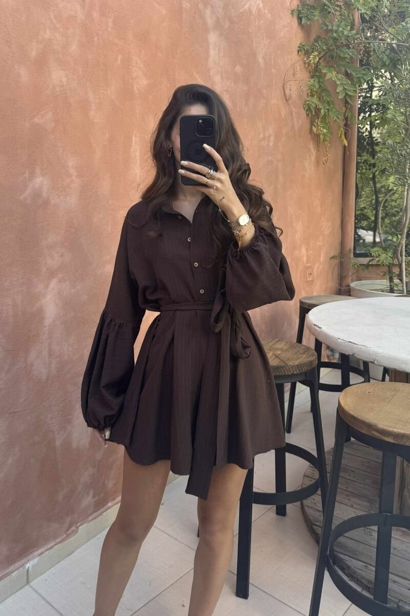 ONE COLOR BUTTONS LACING WOMEN JUMPSUIT BROWN/KAFE - 3