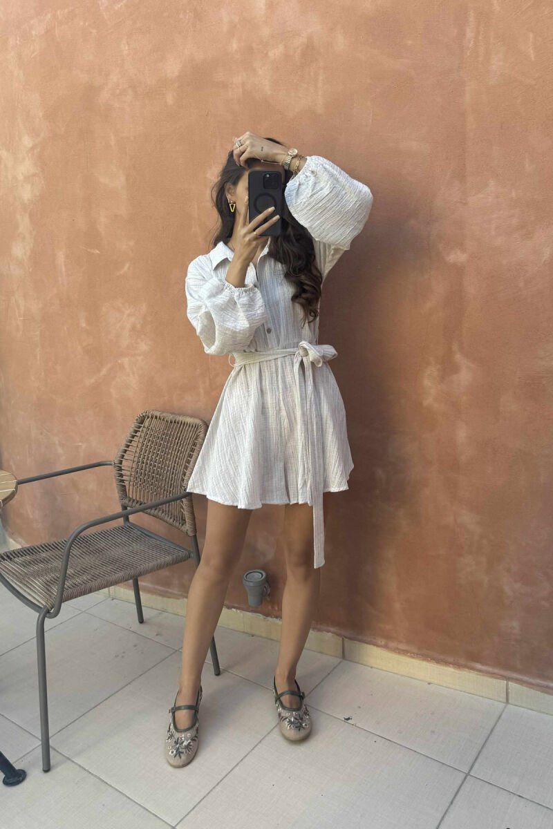 ONE COLOR BUTTONS LACING WOMEN JUMPSUIT CREAM/KREM - 3