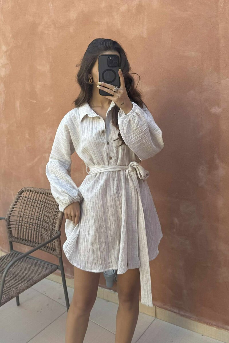 ONE COLOR BUTTONS LACING WOMEN JUMPSUIT CREAM/KREM - 4
