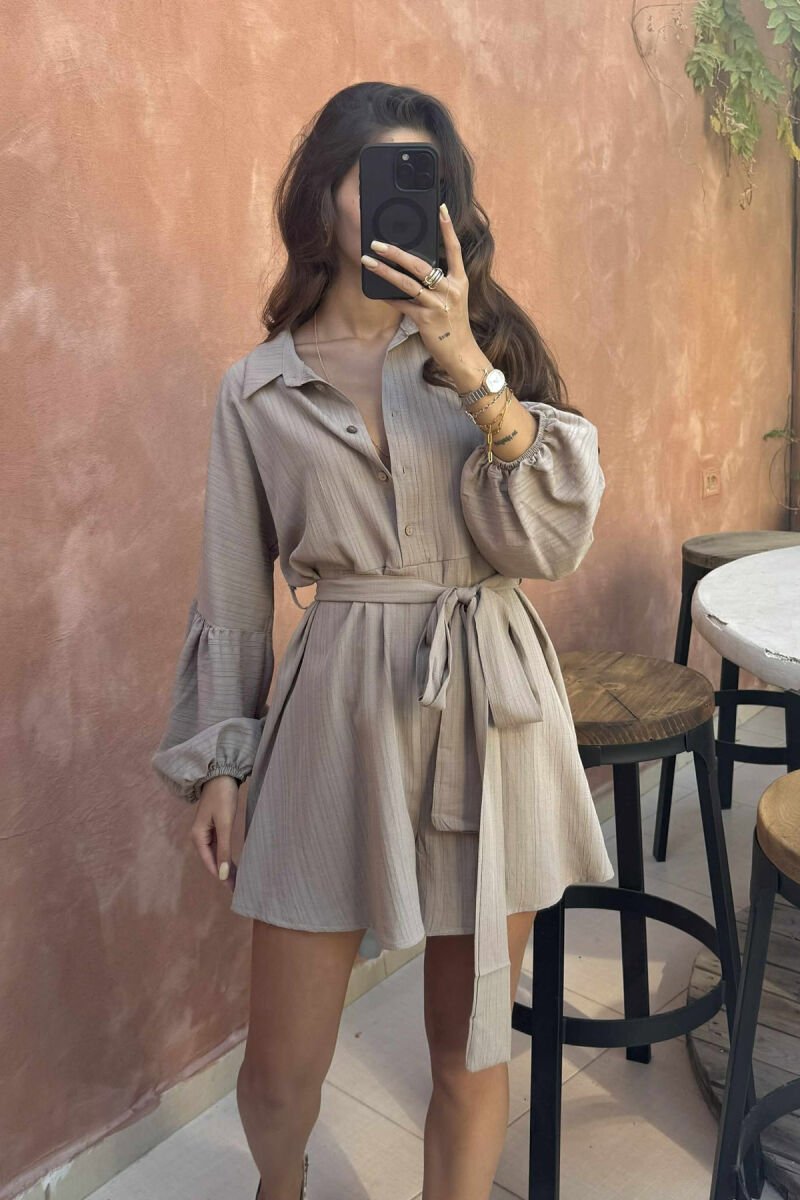 ONE COLOR BUTTONS LACING WOMEN JUMPSUIT LIGHT BROWN/KAZB - 3