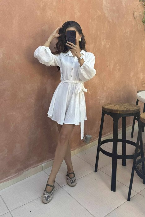 ONE COLOR BUTTONS LACING WOMEN JUMPSUIT WHITE-E BARDHE - 2