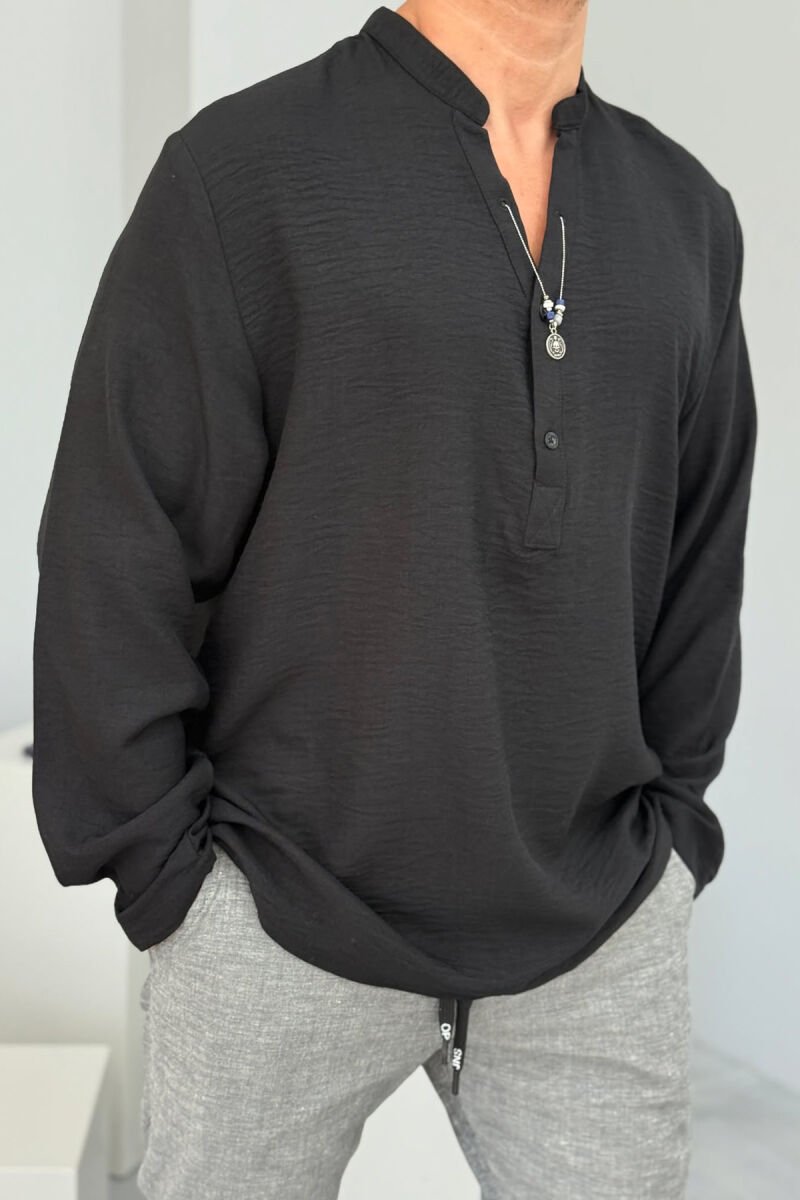 ONE COLOR BUTTONS MEN SHIRT BLACK/ E ZEZE - 1