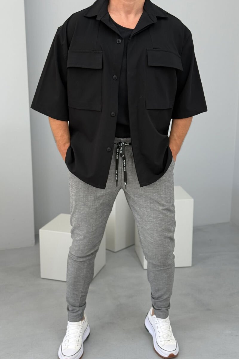 ONE COLOR BUTTONS MEN SHIRT BLACK/ E ZEZE - 3