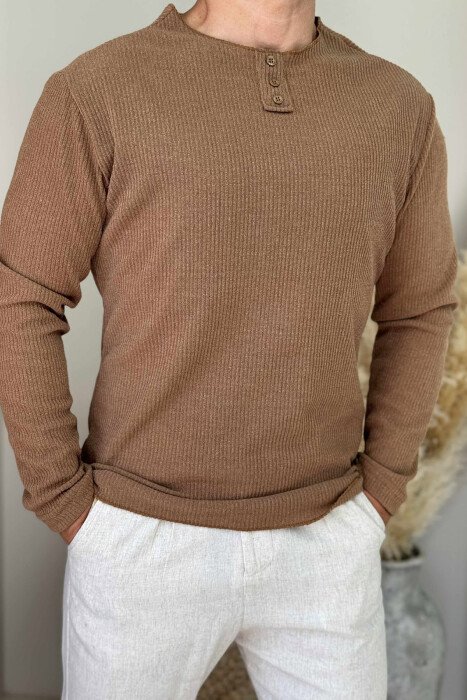 ONE COLOR BUTTONS MEN SHIRT BROWN/KAFE - 2