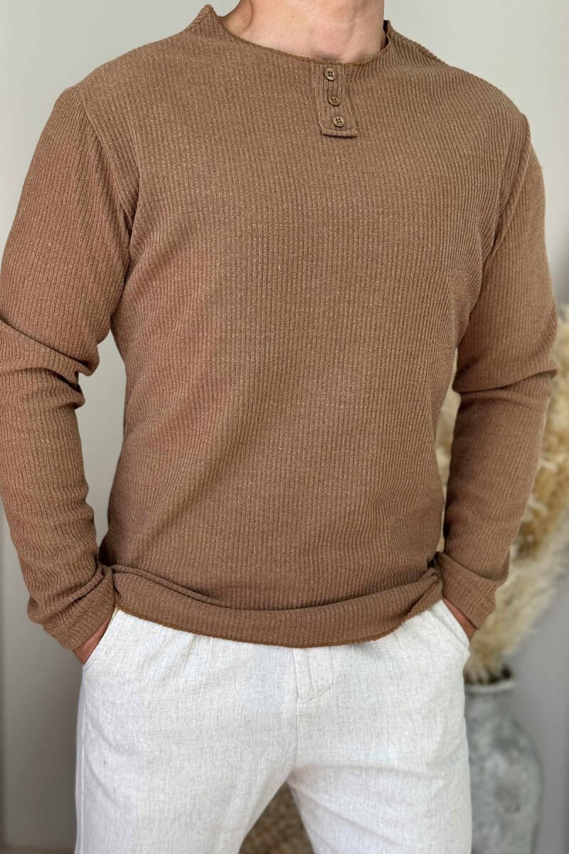 ONE COLOR BUTTONS MEN SHIRT BROWN/KAFE - 2