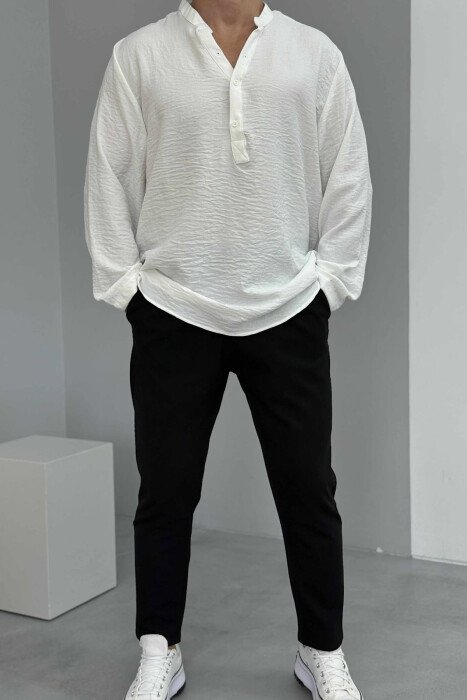 ONE COLOR BUTTONS MEN SHIRT WHITE-E BARDHE - KLAUDIO FASHION