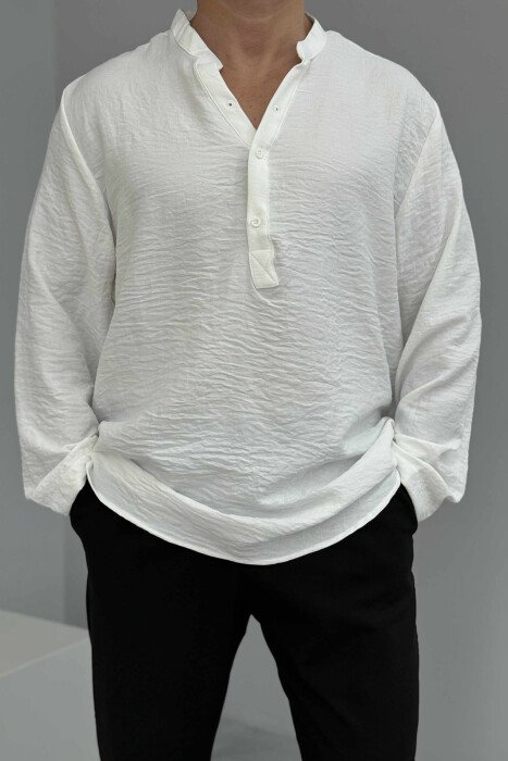 ONE COLOR BUTTONS MEN SHIRT WHITE-E BARDHE - 2