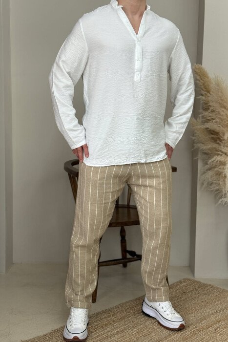 ONE COLOR BUTTONS MEN SHIRT WHITE-E BARDHE - KLAUDIO FASHION