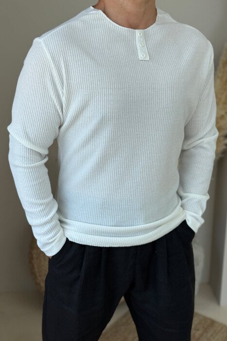 ONE COLOR BUTTONS MEN SHIRT WHITE-E BARDHE - 2