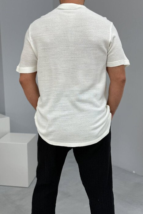 ONE COLOR BUTTONS MEN T-SHIRT CREAM/KREM - 3