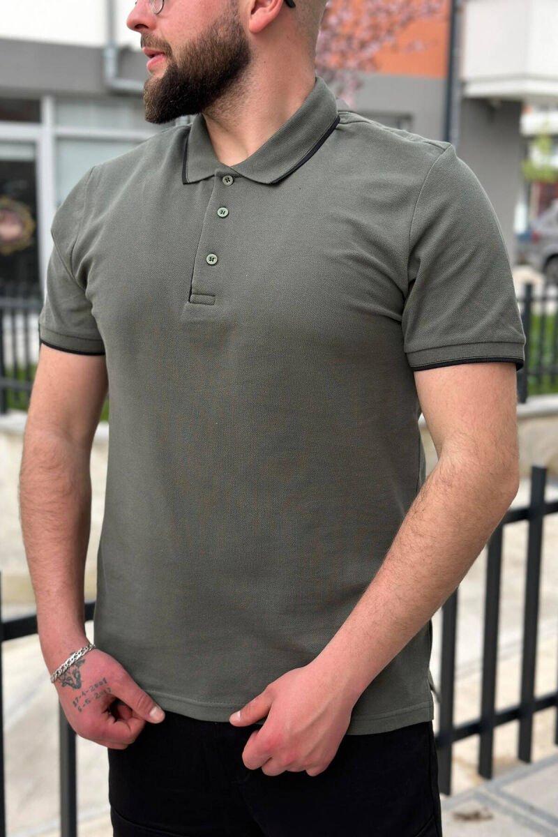 ONE COLOR BUTTONS POLO NECK MEN T-SHIRT GREEN/JESHILE - 1