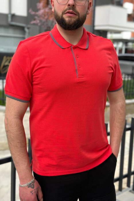 ONE COLOR BUTTONS POLO NECK MEN T-SHIRT RED/E KUQE - KLAUDIO FASHION