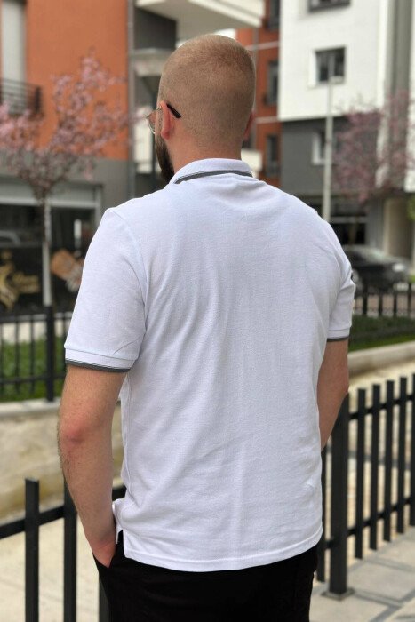 ONE COLOR BUTTONS POLO NECK MEN T-SHIRT WHITE-E BARDHE - 2