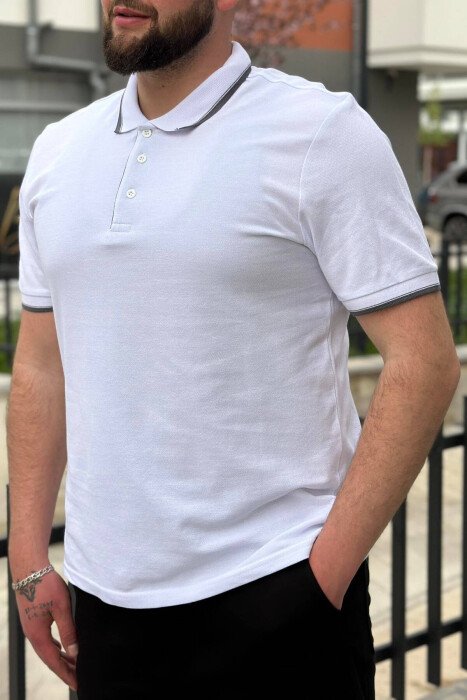 ONE COLOR BUTTONS POLO NECK MEN T-SHIRT WHITE-E BARDHE - 3