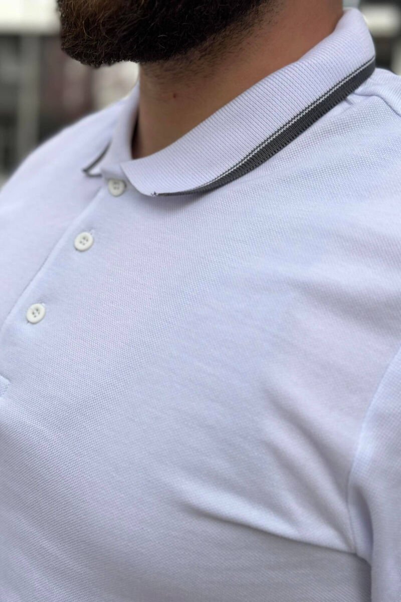 ONE COLOR BUTTONS POLO NECK MEN T-SHIRT WHITE-E BARDHE - 4