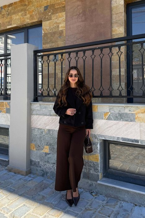 ONE COLOR BUTTONS SHORT WOMAN COAT BLACK/ E ZEZE - 3