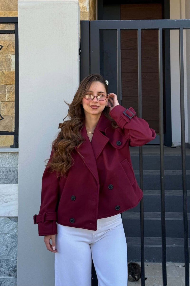 ONE COLOR BUTTONS SHORT WOMAN COAT DARK BURGUNDY/VISHNJE E ERRET - 1